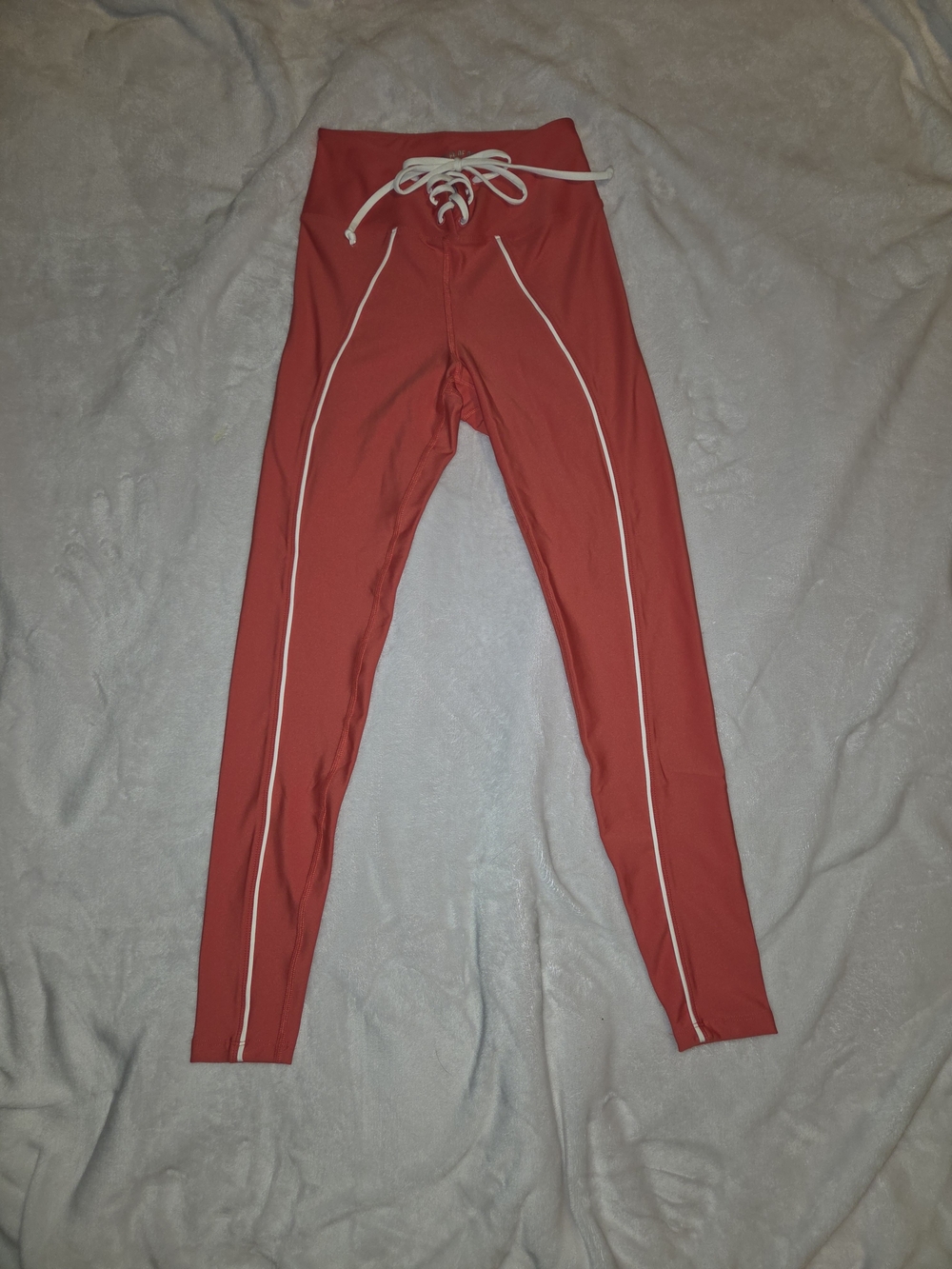 Year of Ours Orange/coral Football High-Rise Leggings with White Drawcord